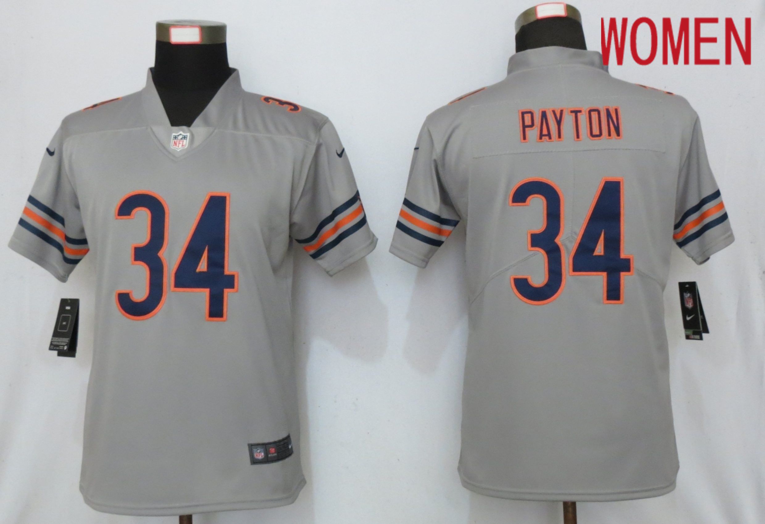 Women Chicago Bears 34 Payton Grey 2019 Vapor Untouchable Nike Silver Inverted Elite Playe NFL Jerseys